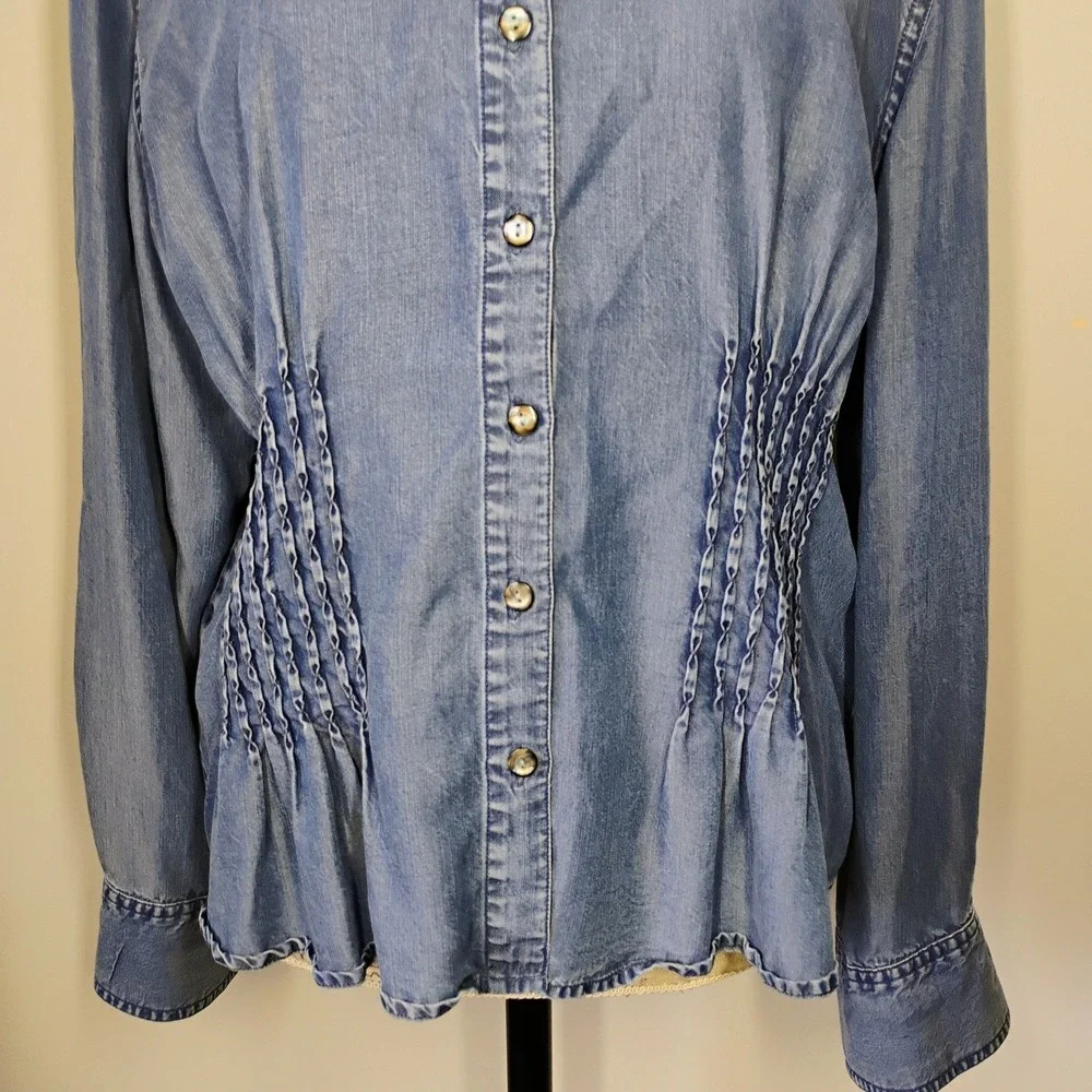 J Jill Chambray Button Down Shirt Womens XL Blue Denim Western Capsule Rodeo - Picture 2 of 8